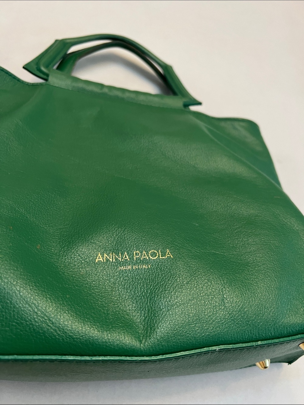 ANNA PAOLA EMERALD GREEN LEATHER BONNIE TOTE TOP HANDLE BAG GOLD HARDWARE - Picture 2 of 16